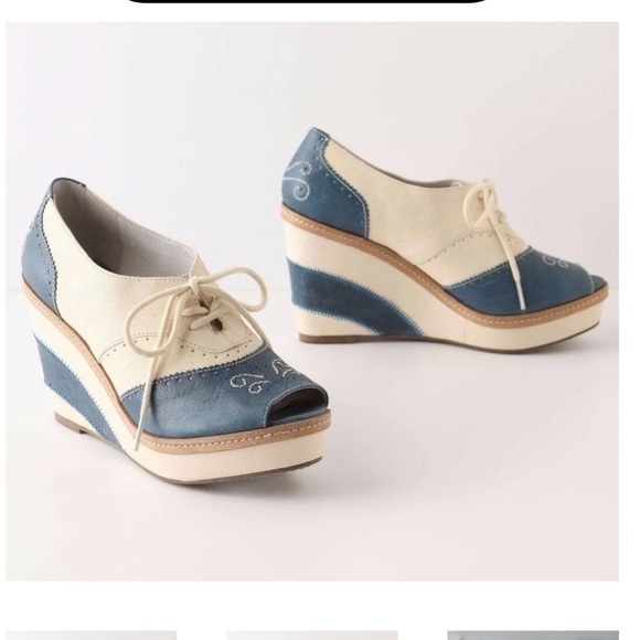 ANTHROPOLOGIE Pilcro & The Letterpress Brighton Oxford Wedge Heel Size 7 - Picture 1 of 6